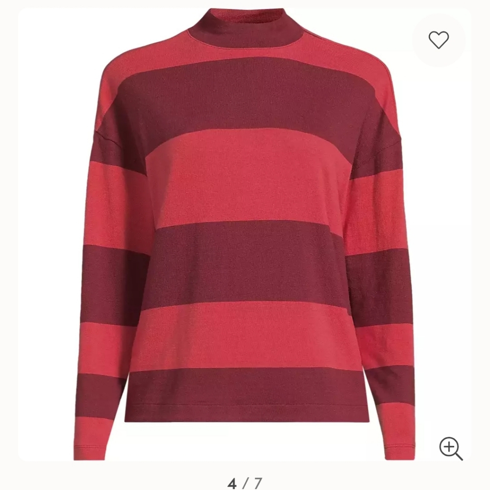 Elegant Striped Moc Neck Sweater in Red and Burgundy 100% Cotton
